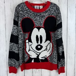 VTG Mickey & Co. Gray Red Mickey Mouse Disney Crewneck Knit Sweater Size Large